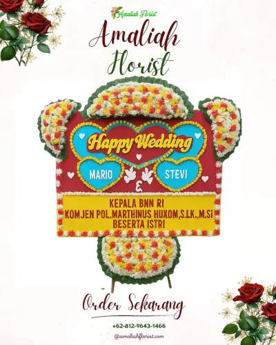 Karangan Papan Bunga Pernikahan di Sidodamai